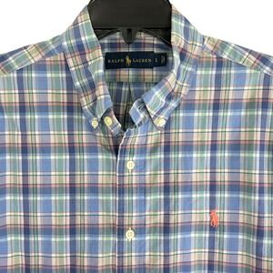 Polo Ralph Lauren Men's Large Blue Green Plaid Button Down Shirt Pony Casual